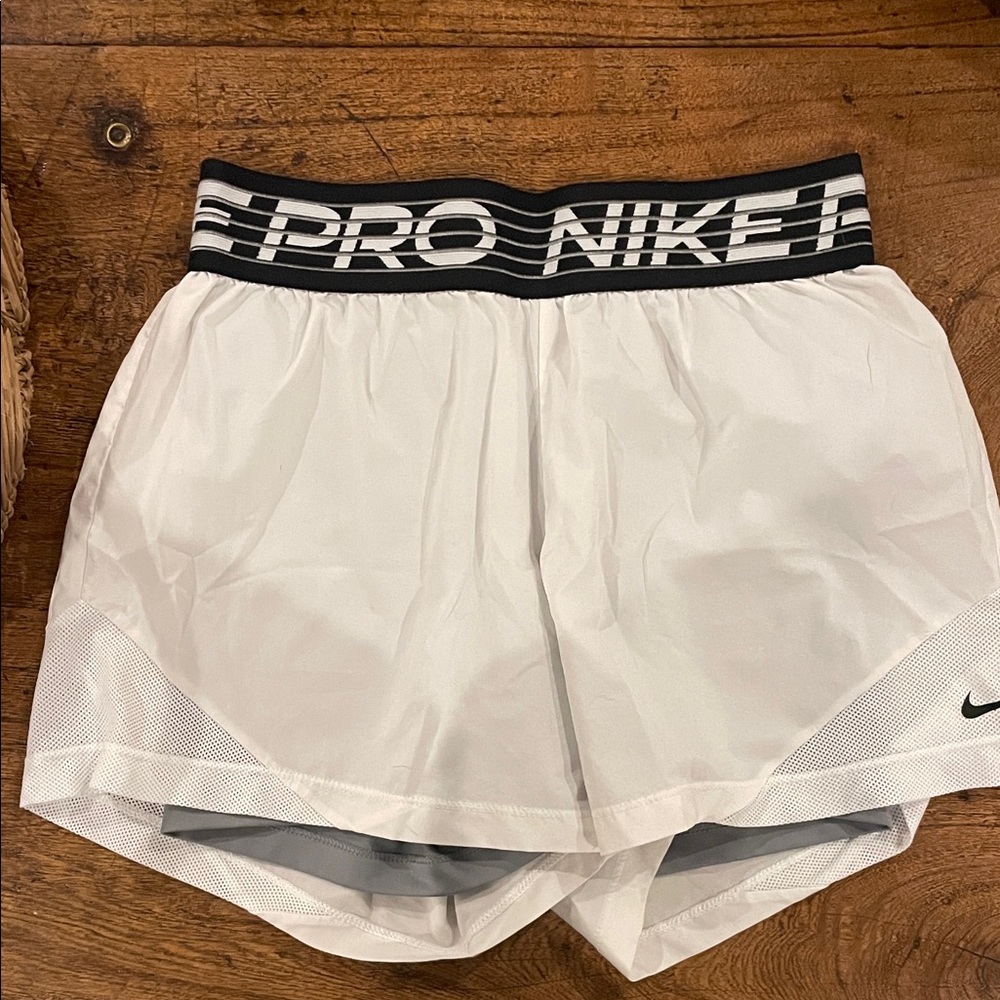 Nike White Women's Athletic Shorts with Black Logo Waistband